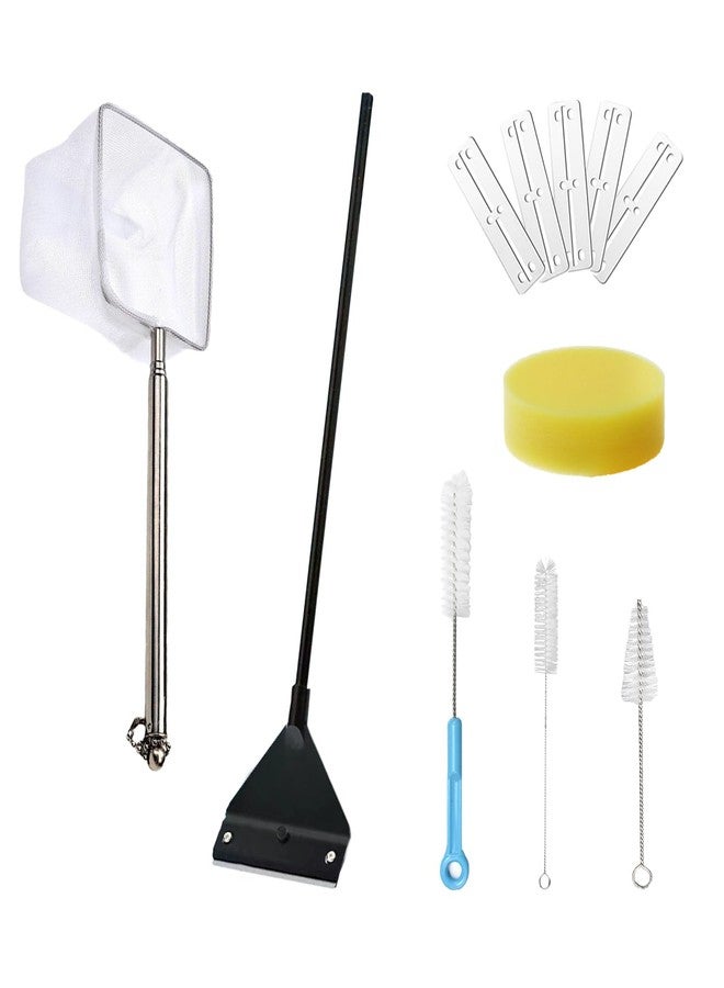 TTFdacai 7 in 1 Aquarium Cleaning Tool Kit Betta Fish Tanks Cleaning Accessories Set Includes Seaweed Scraper with Handle, Sponge Brush, Fishing Net and Pump Brush - Image 1
